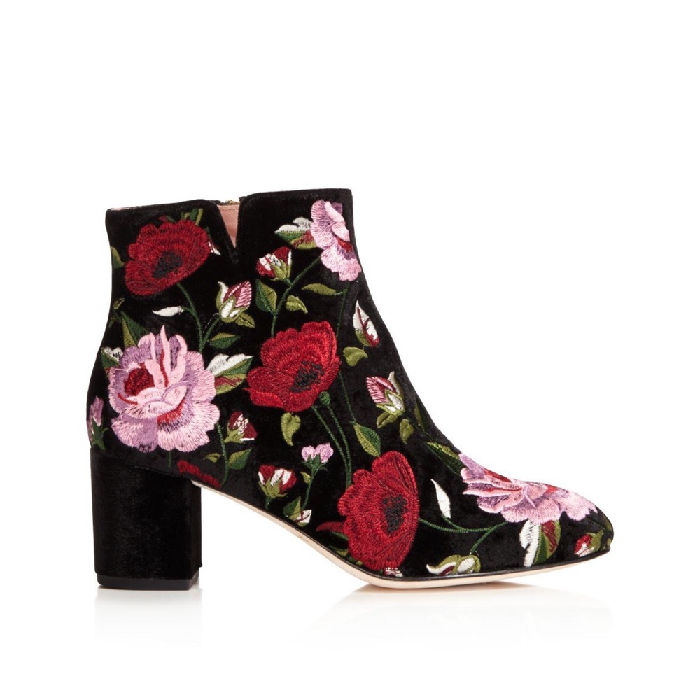 KATE SPADE Lucine Floral Embroidered Velvet Booties - Sz 7